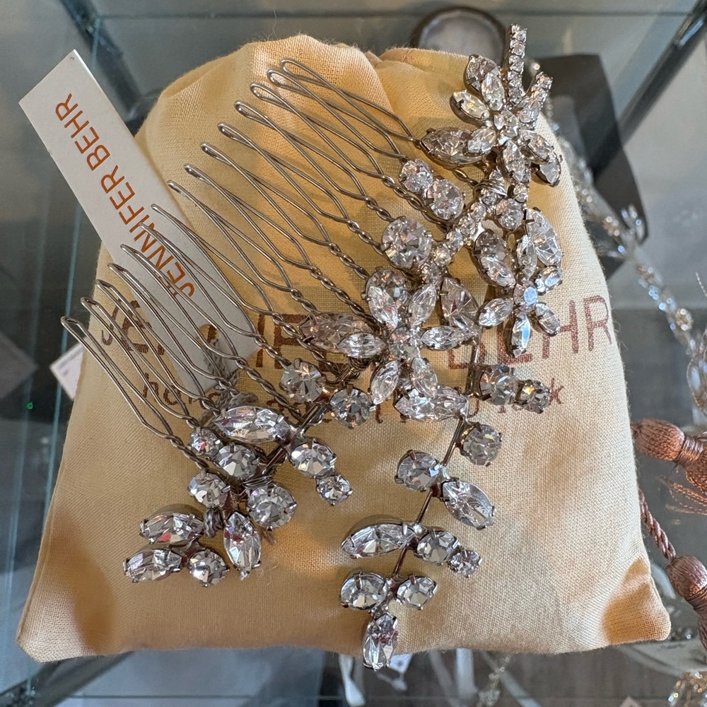 Jennifer Behr Silver Floral Crystal Hair Comb